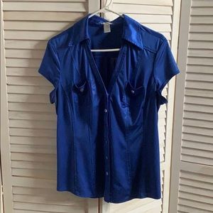 Cache blue short sleeve blouse.
